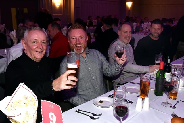 Workers from Elegant Windows Lurgan who enjoyed the Seagoe Hotel Christmas Party Night on Friday. PT51-259.