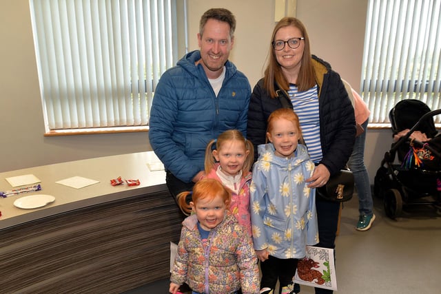 The Montgomery family pictured at the Annaghmore Parish HarvestFest on Saturday. Included are, parents, Mark and Louise, Isla (3), Evie (5) and Lily (7). PT42-205.