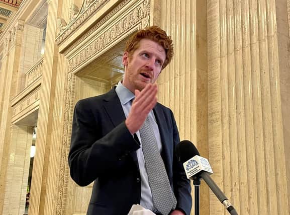 Leader of the Opposition Matthew O'Toole (SDLP MLA) speaks to members of the media in the Great Hall of Parliament Buildings, Stormont. Photo: David Young/PA Wire