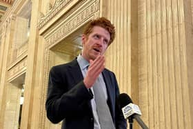 Leader of the Opposition Matthew O'Toole (SDLP MLA) speaks to members of the media in the Great Hall of Parliament Buildings, Stormont. Photo: David Young/PA Wire