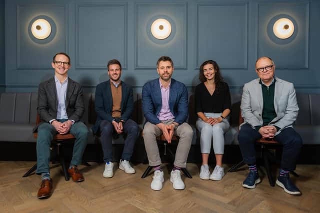 From left: Clayton MacDougald, Investment Director, Emerald Technology Ventures; Mike Clarke, Partner, YFM; Brian Moloney, CEO, StormHarvester; Connie Smith, Investment Associate, YFM; Jonathan Lavercombe, COO, StormHarvester.