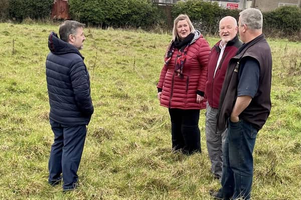 Robin Swann MLA, Cllr Sandra Hunter, Chris Freeman(Chairman) and Bob Hedley discuss future plans for the Bushmills Community