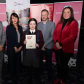 Lydia Frew from Dalriada School, Ballymoney, was awarded joint 2nd Place for GCSE Best Animation Film by Grainne Owl from Paper Owl Films along CCEA’s Michael Crossan, NI Screen’s David McConnell and Cinemagic’s Joan Burney at the 2022 Moving Image Arts Showcase.