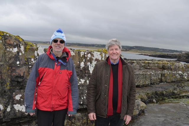 Dr Peter Wilson and Joe Mahon at the famous Portrush Rocks