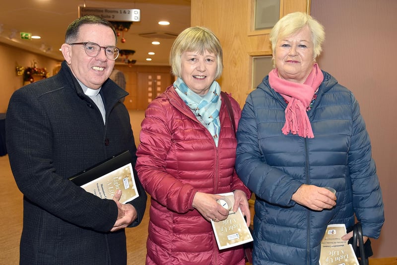 Pictured at Wednesday's Southern Area Hospice Light up a Life ceremony at Craigavon Civic Centre are from left, Rev Matthew Hagan, hospice chaplain, Patricia Downey and Una McAlinden. PT50-231.