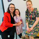 L-R Cecily Smith Nesbitt with daughter Seren and Lead Consultant for Paediatric Allergy Service Dr Katy McConnell. Pic credit: SEHSCT