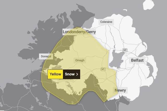 A yellow weather warning for snow is in place for some areas of Northern Ireland. Picture: Met Office