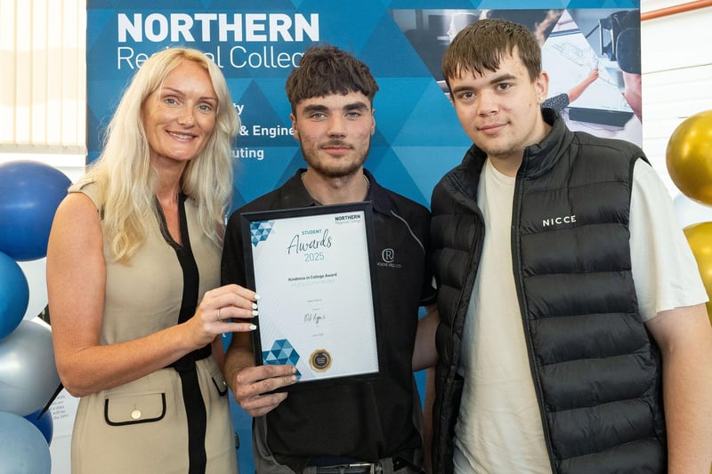 Adam Martin Highly Commended for Kindness in College with Helen Hampsey, Assistant Curriculum Director Teaching & Learning and Thomas Spratt