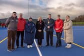 James Maxwell, principal of Carrickfergus Grammar School; Peter Stevenson, co-president of Castle Hockey Club; Nicola Hartley, club captain; the Mayor and Mayoress, Alderman Noel and Sheila Williams;  Alyson Douglas, club chairperson; and Tracy Hall,  club vice-chairperson.