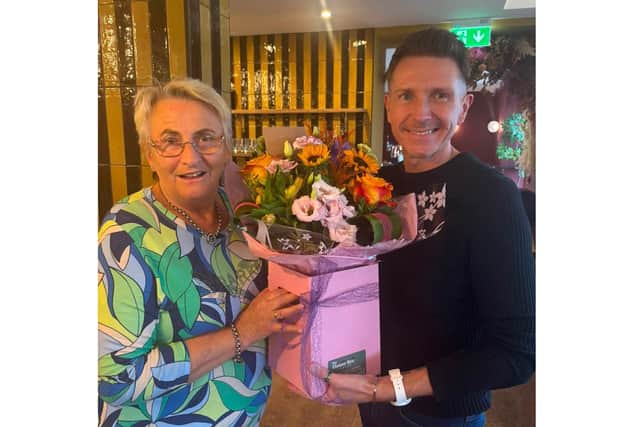 Northern Trust Healthcare Assistant Eleanor Coulter, who is celebrating an extraordinary career milestone after five decades in the health service, pictured with Philip Dawson, Manager at the Roddens Residential Home in Ballymoney.