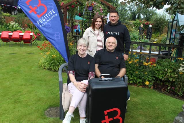 Robert and Ooleen Hanna opened their beautiful garden in aid of B Positive and are pictured with Sara and David Watson.