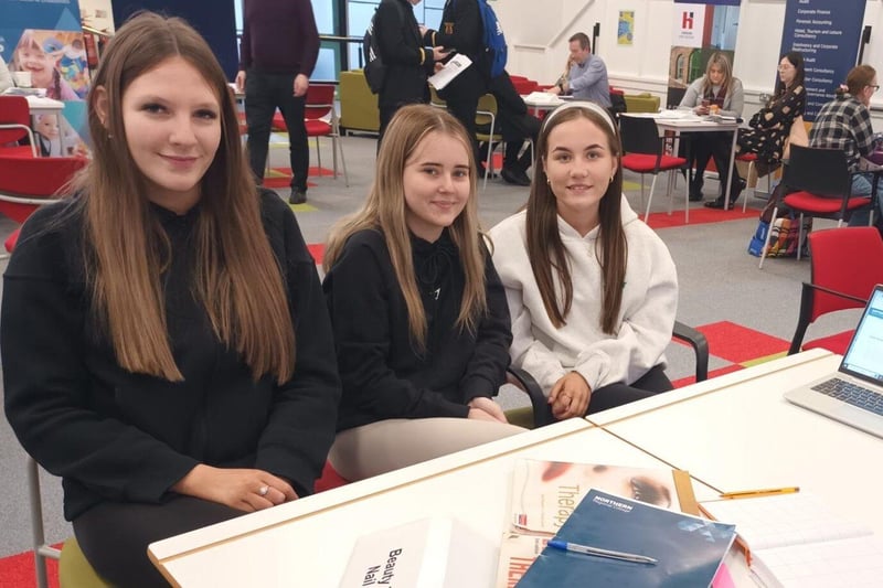 Kodie Peeples, Ellie Shirlow and Eva Maynes pictured at the College’s Open Day.