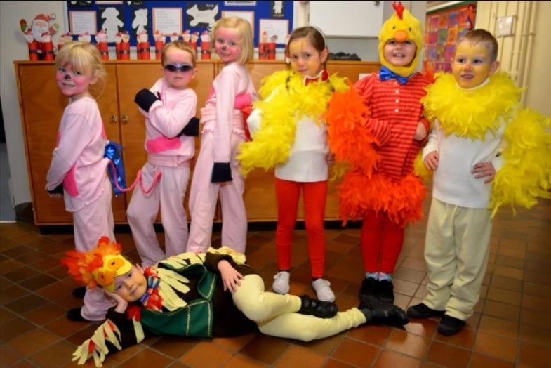 Lucy Cambridge, James Watson Emma Turkington, Emma Clow, Abigail McKintey, Tom Brievley and Jack Lyness performed the roles of the livestock in the Greenisland Primary School Nativity play in 2014.