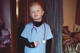 Rowan White, a P3 pupil at Linn PS, dressed as a doctor.