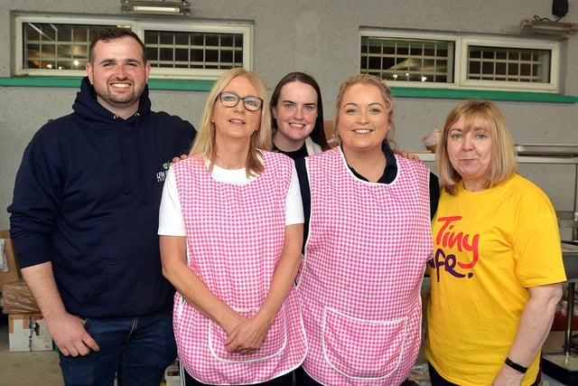 Pictured at the 'Double Trouble' charity weekend at Wolfe Tones GAC, Derrymacash are from left, Tiarnan Maginn, Jacqueline Kane, Eve O'Kane, Melissa Maginn, event organiser; and Teresa Tighe. LM35-243.