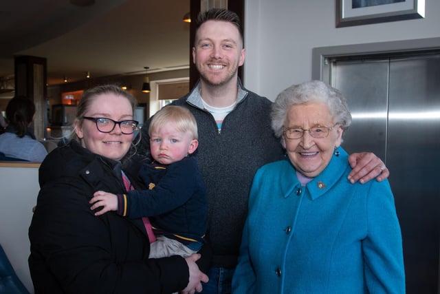 Looking happy after their Easter Sunday lunch at the Seagoe Hotel are from left, Caroline, Ethan (17 months) and Matthew Scott and Mary Martin. PT14-212.
