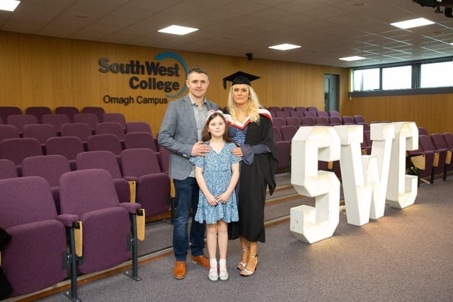 South West College (SWC) Dungannon graduate Catherine McGrath  from Ballynikilly, with her family celebrating her achievements on the NCFE CACHE Level 5 Diploma in Leadership for Childrens Care Learning and Development (Management.)