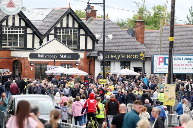 People gather at Joey’s Bar in Ballymoney.