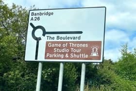 The new A1 road signs give prominence to the Game of Thrones Studio Tour park and ride facility, however the FE McWilliam Gallery & Studio is no longer mentioned. Credit: ABC Council