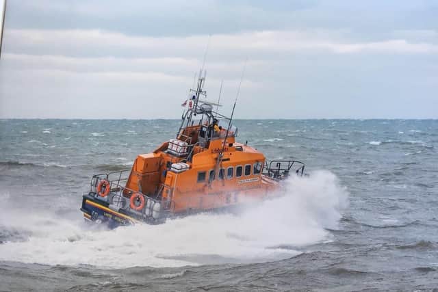 The volunteer crew launched the all-weather lifeboat, Dr John McSparran. Photo submitted by the RNLI