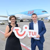Pictured at Belfast International Airport with TUI’s own Boeing 787 Dreamliner are (l-r) Deborah Harris, PR & Marketing Manager, Belfast International Airport and Craig Morgan, Head of Ireland for TUI.  Picture: TUI