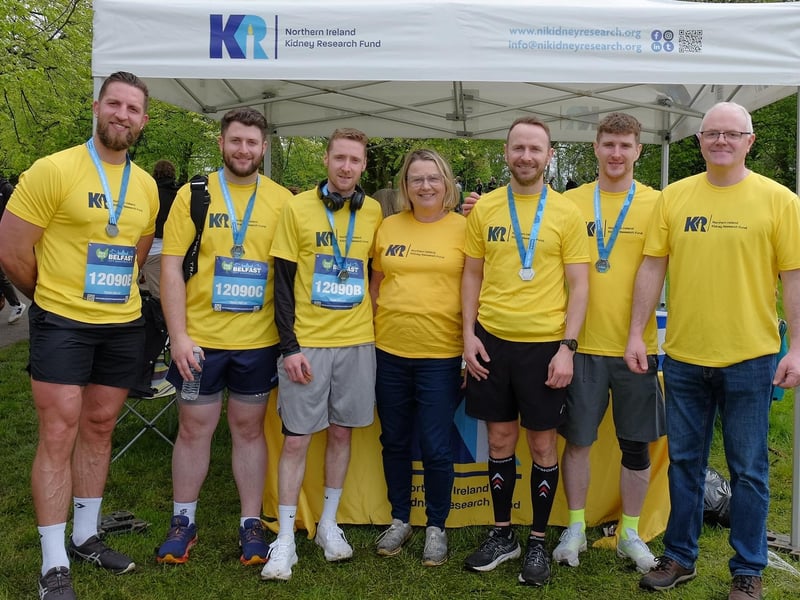 Trevor Kinkaid, a board member of NI Kidney Research Fund and chair of its Banbridge / Waringstown group, supported two special relay teams from the ABP meat factory, Lurgan in the Belfast Marathon. Trevor emphasizes the significance of these events in raising awareness about the crucial role of research in combating kidney disease. He expresses his gratitude for the initiative shown by the charity's Josie Kerr, from their hometown of Waringstown, who recognised this need and established this admirable charity more than 50 years ago. Trevor eagerly anticipates the upcoming main event, the Waringstown Cavalcade on June 28 and In the spirit of the charity's founder, he looks forward to welcoming people from all walks of life, with a singular aim: to raise funds for kidney research.Pictured are Susan Kee, Chair of N.Ireland Kidney Research Fund with ABP Lurgan Relay Team Martynas Cizauskas, Kevin Fegan, Paul Andrews, Oliver Hamilton and Niall McGeown.