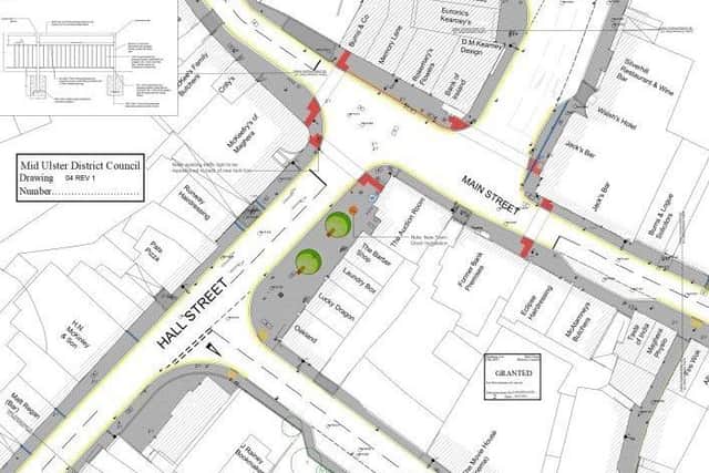 The public realm scheme in Maghera spans Main Street, and extends to Coleraine Road, Station Road, Meeting House Avenue, Tirkane Road, Church Street, Glen Road, Hall Street, Bank Square and St. Lurach’s Road. Credit: Mid Ulster planning portal