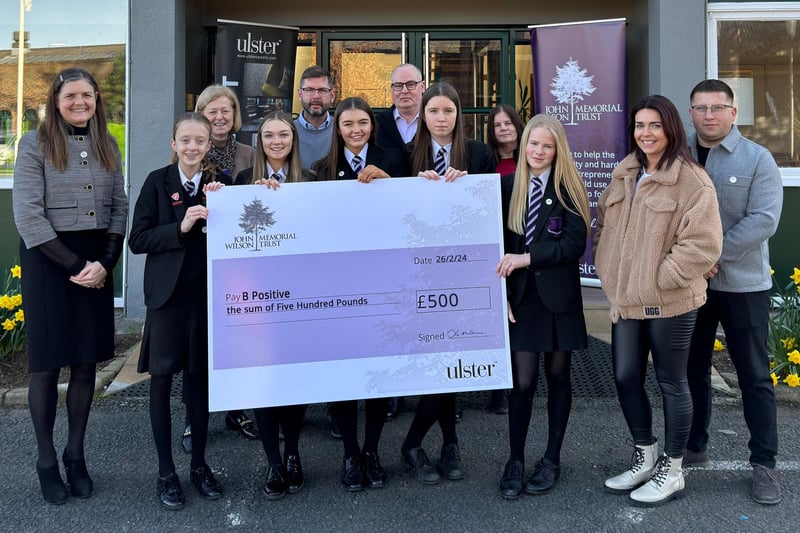 Students and teachers from Tandragee Junior High School, Co Armagh who secured £500 for the B Positive charity by taking part in this year’s School Charity Challenge organised by The John Wilson Memorial Trust.