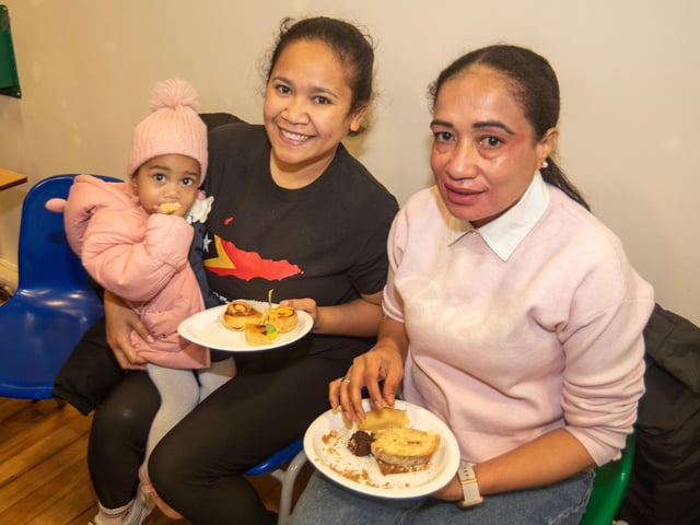Pictured at the Culture Day coffee morning are Sandra Gomes and daughter Kathleen (1) and Izilda Pereira.