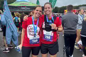 The sisters at the finish line.