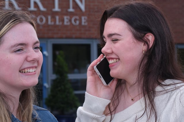 Verry happy A-Level students at Sperrin Integrated College phone home with the good news.