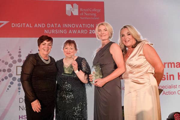 Professor Rita Devlin, Executive Director, RCN Northern Ireland, Iona McCormack and Roisin Hill, winners of the Digital and Data Innovation in Nursing Award and Claire Buchner, Digital Health and Care Northern Ireland (DHCNI).