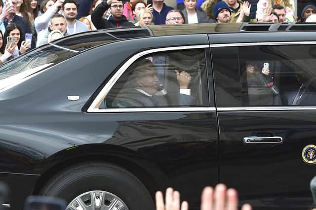 US President Joe Biden pictured on his way to Ulster University in Belfast. Picture: Arthur Allison/Pacemaker