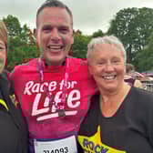 Official starters, from left: Dawn Mackey from Craigavon and Avril Campbell from Banbridge ,pictured with  Stephen Keane who ran the 10k on behalf of the Rock Choir and raised £2,000. Picture: Kirth Ferris.