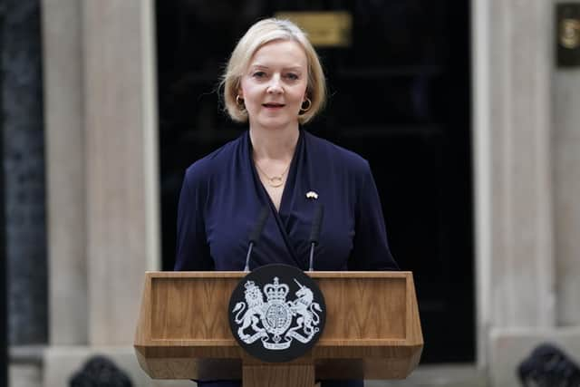 Prime Minister Liz Truss making a statement outside 10 Downing Street, London, where she announced her resignation as Prime Minister. Picture date: Thursday October 20, 2022.