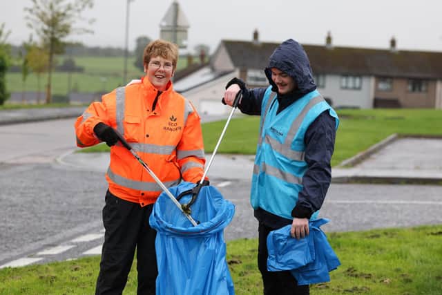 The latest efforts saw a group from Barista Bar work with the Eco Rangers and staff from SPAR Craigyhill, lifting 20 bags of litter throughout the Craigyhill area.  Photo: Matt Mackey