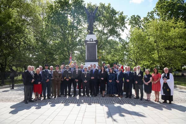 A wreath laying ceremony was held at the Lisburn War Memorial to mark the 80th anniversary of VE Day