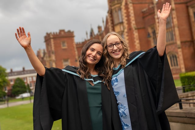 Friends Katie Surgenor from Ballymena and Lisa Porter from Newry celebrate graduating from Queen's University Belfast.
