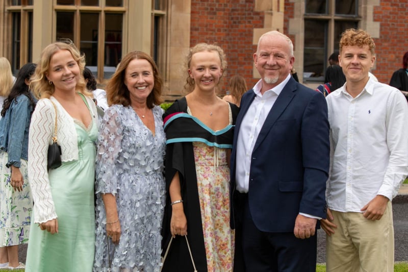 Isabelle Urwin, from Lurgan, graduates with a Master’s degree in Pharmacy from Queen’s University Belfast, pictured with her family.
