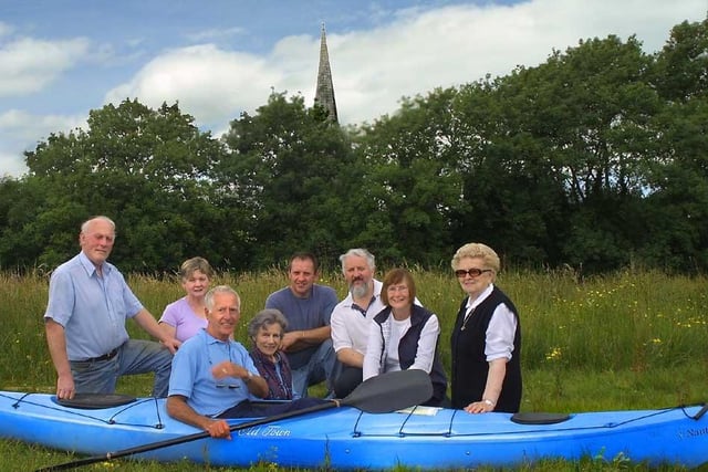 Some members of Bellaghy Historical Society pictured on a trip to Church Island in 2006 to meet up with Frank Rogers who was on a quest to canoe across 32 lakes in 32 counties in 32 days