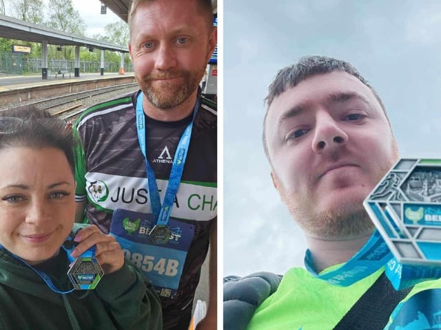Two of the Dashing Dinos team who raised money for Just a Chat mental health awareness charity in Lurgan - Ellie and Adam (Bells Nirvana).