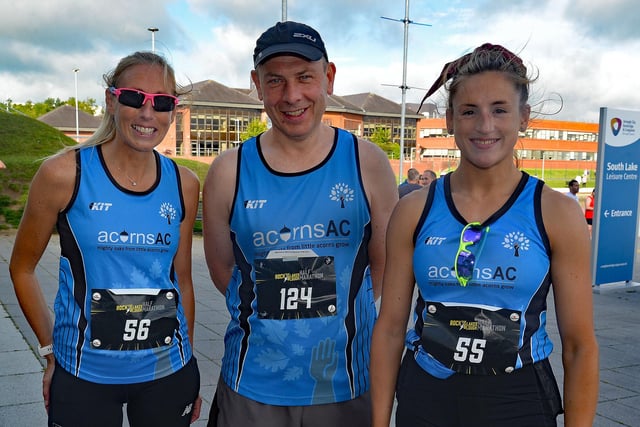 All smiles before taking part in their event at the St Peter's AC half marathon and fun run are from left, Kate Semple, Ian Hobson and Sara Semple. LM33-208.