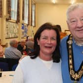 Mayor Steven Callaghan with helper Eithne Doherty at his RNLI Charity Big Breakfast held in Limavady. Credit McAuley Multimedia