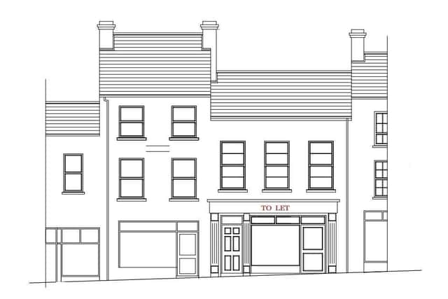 An additional door will be provided on the front elevation to provide access to first and second-floor levels of the refurbished vacant building. Credit: ABC planning portal