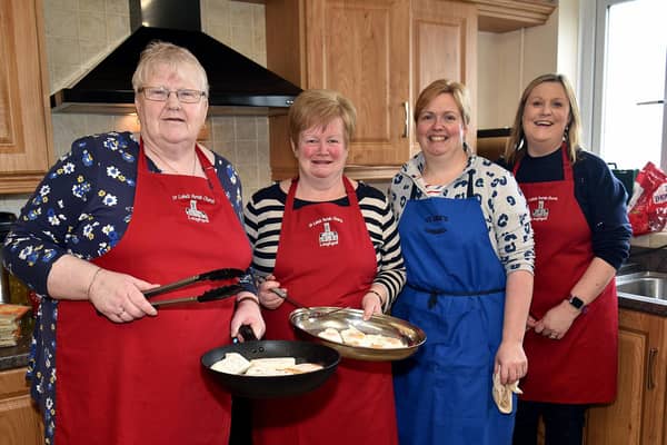 Doing all the hard work behind the scenes for the St Luke's Parish fundraising Big Breakfast in Loughgall in aid of church building funds are from left, Doreen Heaney, Mary Walker, Ruth Curry and Alison Sharpe.PT13-200.