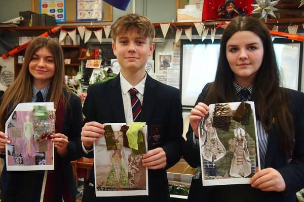 Talented artists Libby Woods, Oliver Rush and Cara Nelson. Picture: Larne Grammar School