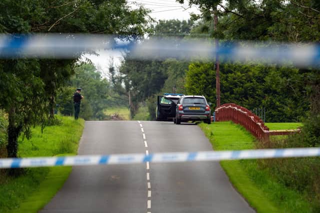 The scene of the shooting incident at Drummeer Road, Maguiresbridge in Co Fermanagh. Picture: Pacemaker