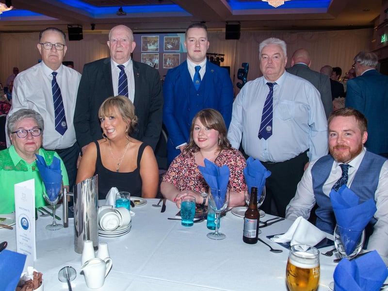 Ready to celebrate at the Glenavon Triangle Supporters Club 75th anniversary dinner. LM22-228.