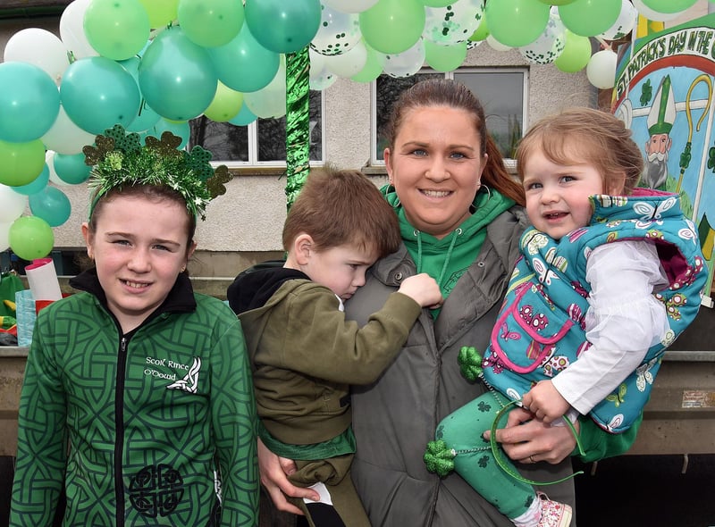 The Cumberton family who enjoyed the St Patrick's Day celebrations in Derrymacash. Included are from left, Sophie (10), Patrick (4), mum, Clare and Emma (2). LM12-222.