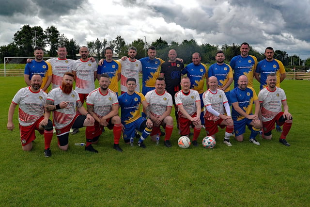 The Oxford Sunnyside Veterans first and second half teams pictured before the charity match in aid of local mental health charity Just A Chat. LM32-212.